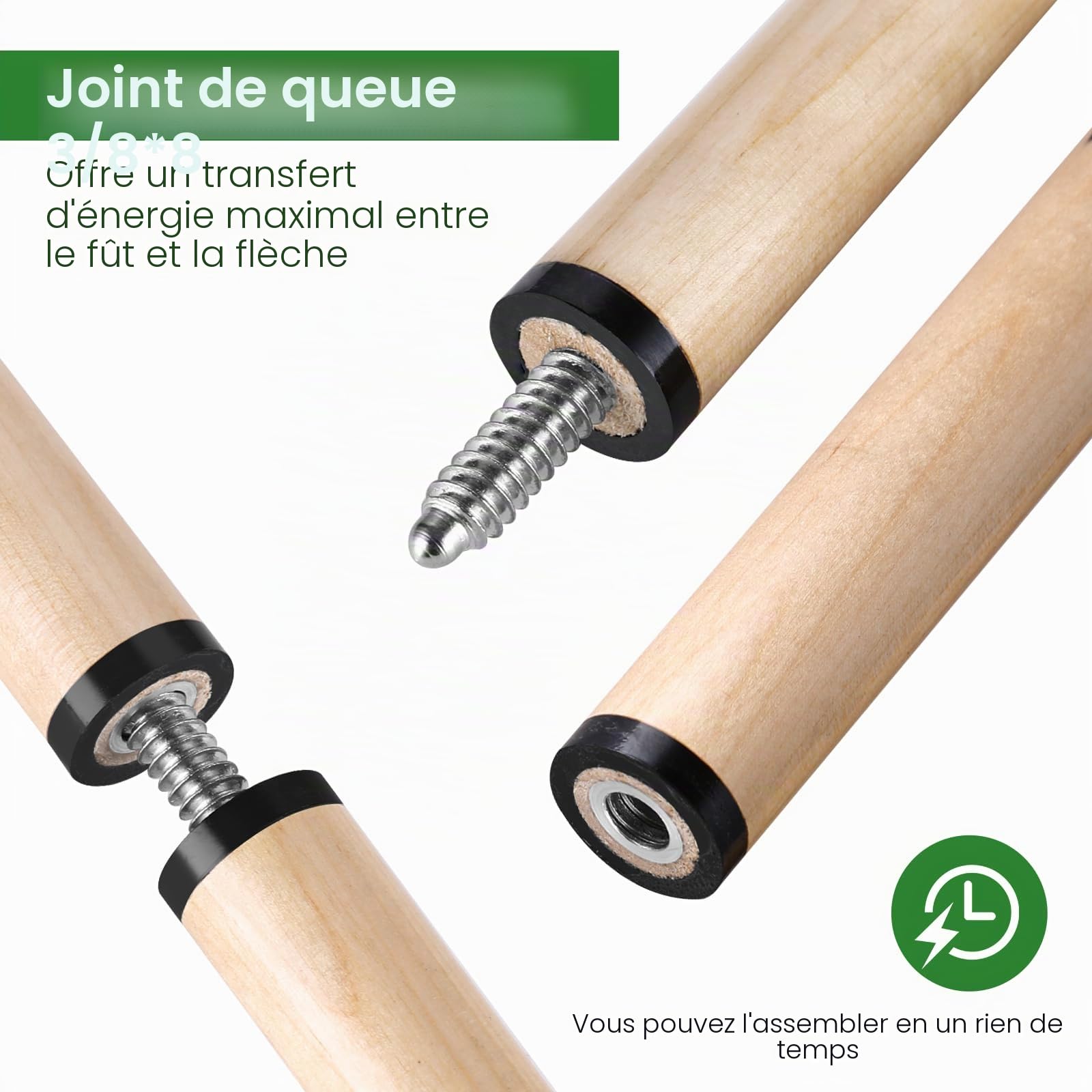 Lot de 2 ou 4 queues de Billard de 567 g pour Adultes 91,4 cm, 106,7 cm, 121,9 cm, 147,3 cm, bâtons de Queue de Billard avec Pointe en Cuir de 13 mm pour Enfants ou débutants, 14/16/18, 538,6