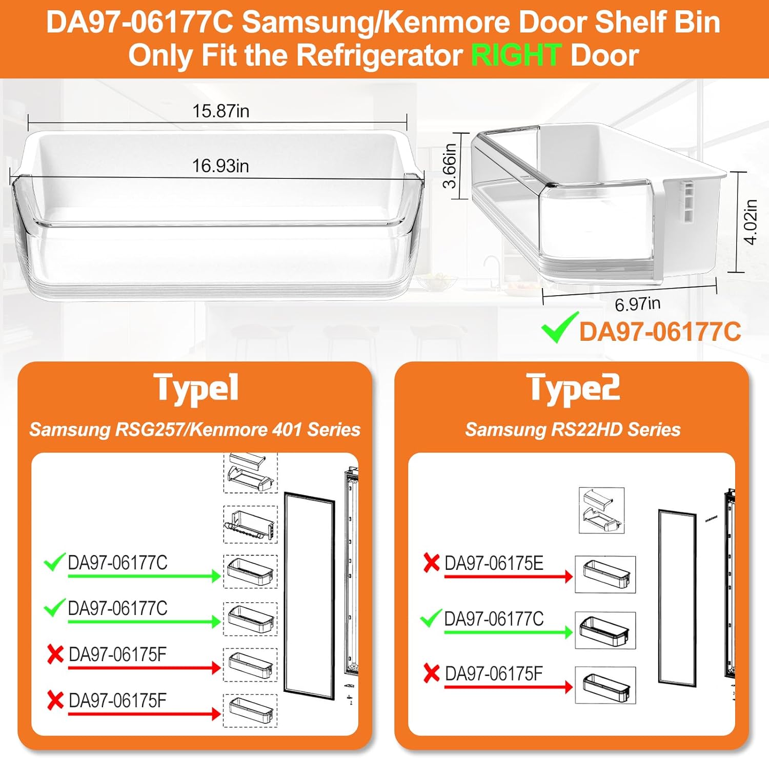 [2 PACK] UPGRADED DA97-06177C Refrigerator Door Shelf Compatible with Samsung Refrigerator Door Shelf Replacement RSG257AARS RS22HDHPNSR RSG257AABP Door Shelf DA97-06177B DA63-04205 Door Shelf Bin