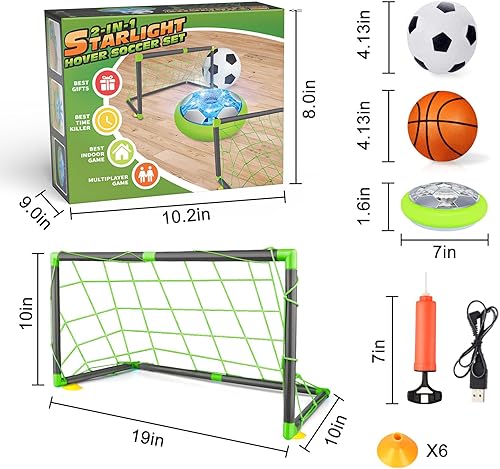 Miniatura 7 de Hover - Balón de fútbol con 2 porterías, juguete de fútbol flotante recargable con luces LED y parachoques de espuma, juegos de interior para niños
