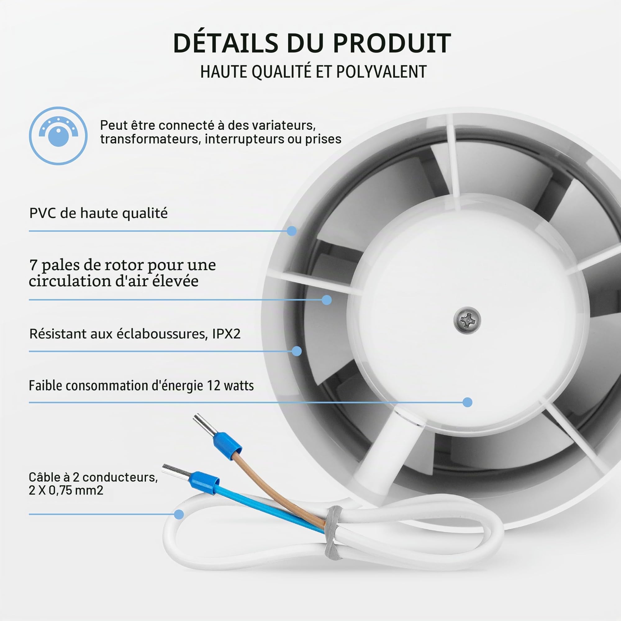 Ventilateur extracteur INLINE 100 mm, ventilateur en ligne avec obturateur anti-retour 10,2 cm, ventilateur extracteur de salle de bain, tente de culture, ventilateur de conduit d'appoint,