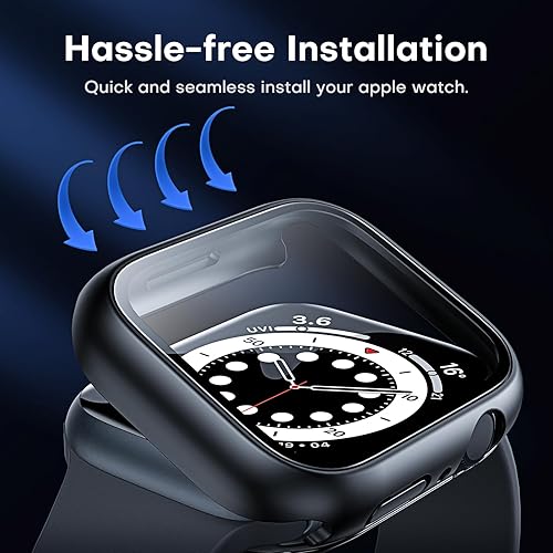 Miniatura 36 de Carcasas Tauri rígida, 2 unidades compatibles con Apple Watch SE Series 6, 5, 4, vidrio templado de dureza 9H integrado, delgada, a prueba