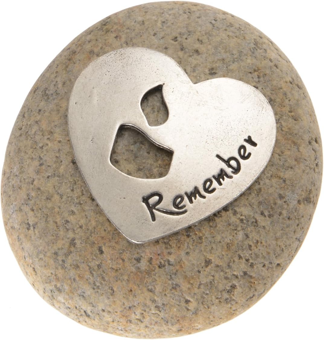 Sympathy Remembrance Gift – Pewter Plate on a River Stone with Candle Motif – Nice Addition to a Memorial Garden to Commemorate The Loss of a Loved One