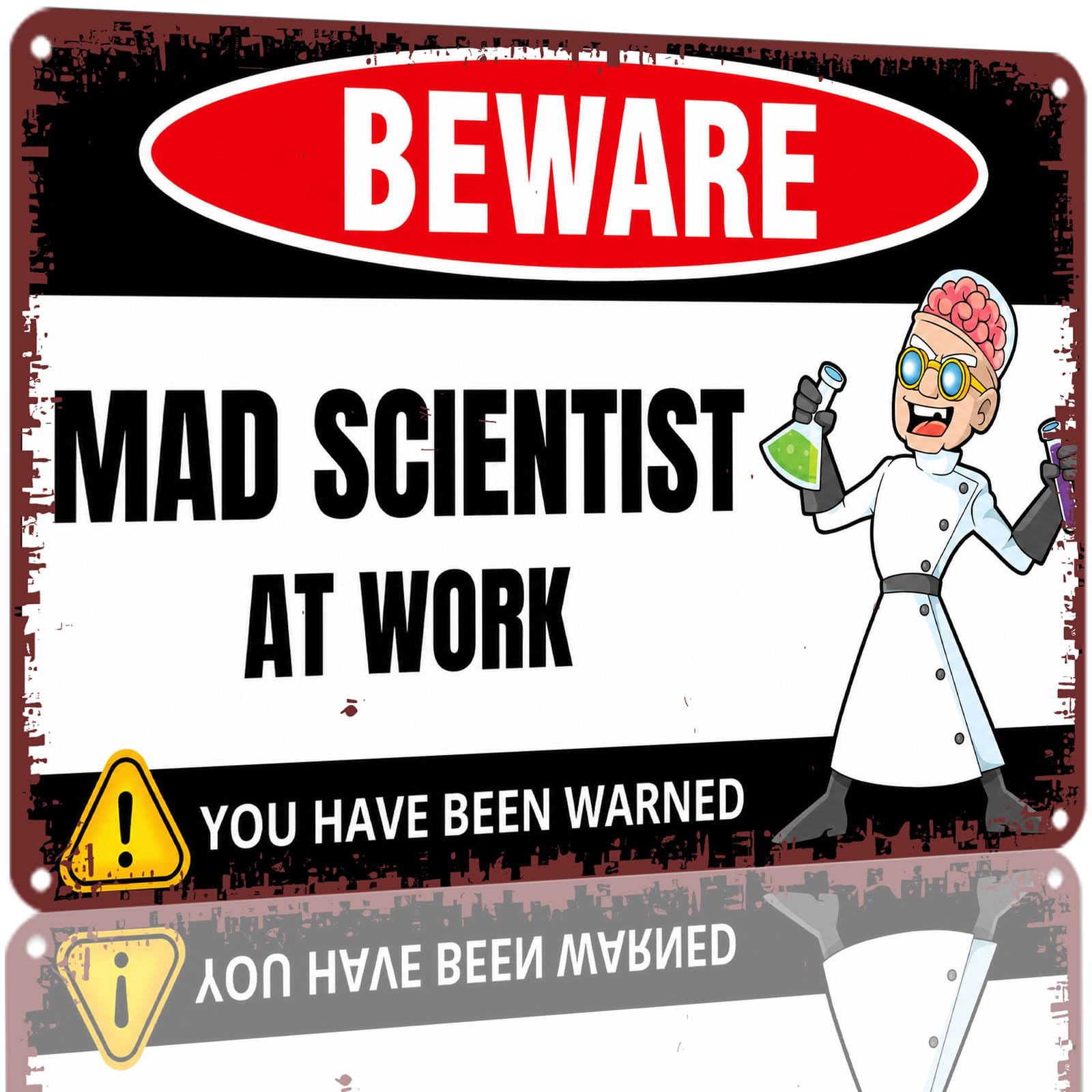 Kwqdozf As Pic Beware Mad Scientist At Work Tin Sign 8X12 Inch Aluminum Metal Warning Sign