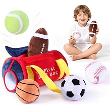 My First Sports Bag, Sensory Ball for Baby boy Toys 0-12 Months | Soft Plush, 5 Rattle Balls,Squeaker, Mirror, Newborn Toy for 0-3-6-9-12 Month, 1st Birthday Boy Girl Gifts