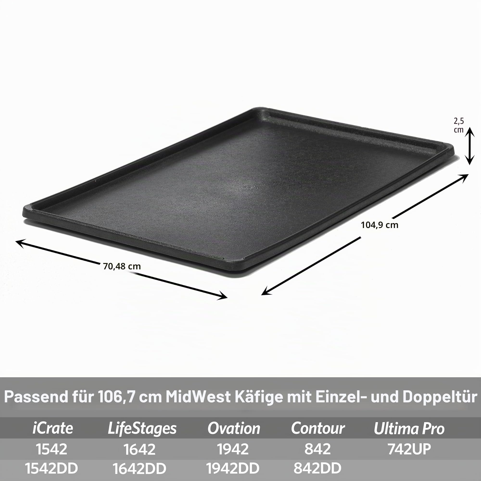 Ersatzwanne für 106 cm Hundeboxen, passend für alle Midwest- und New World-Boxen in 106 cm, vielseitig einsetzbar, Kunststoff, Schwarz
