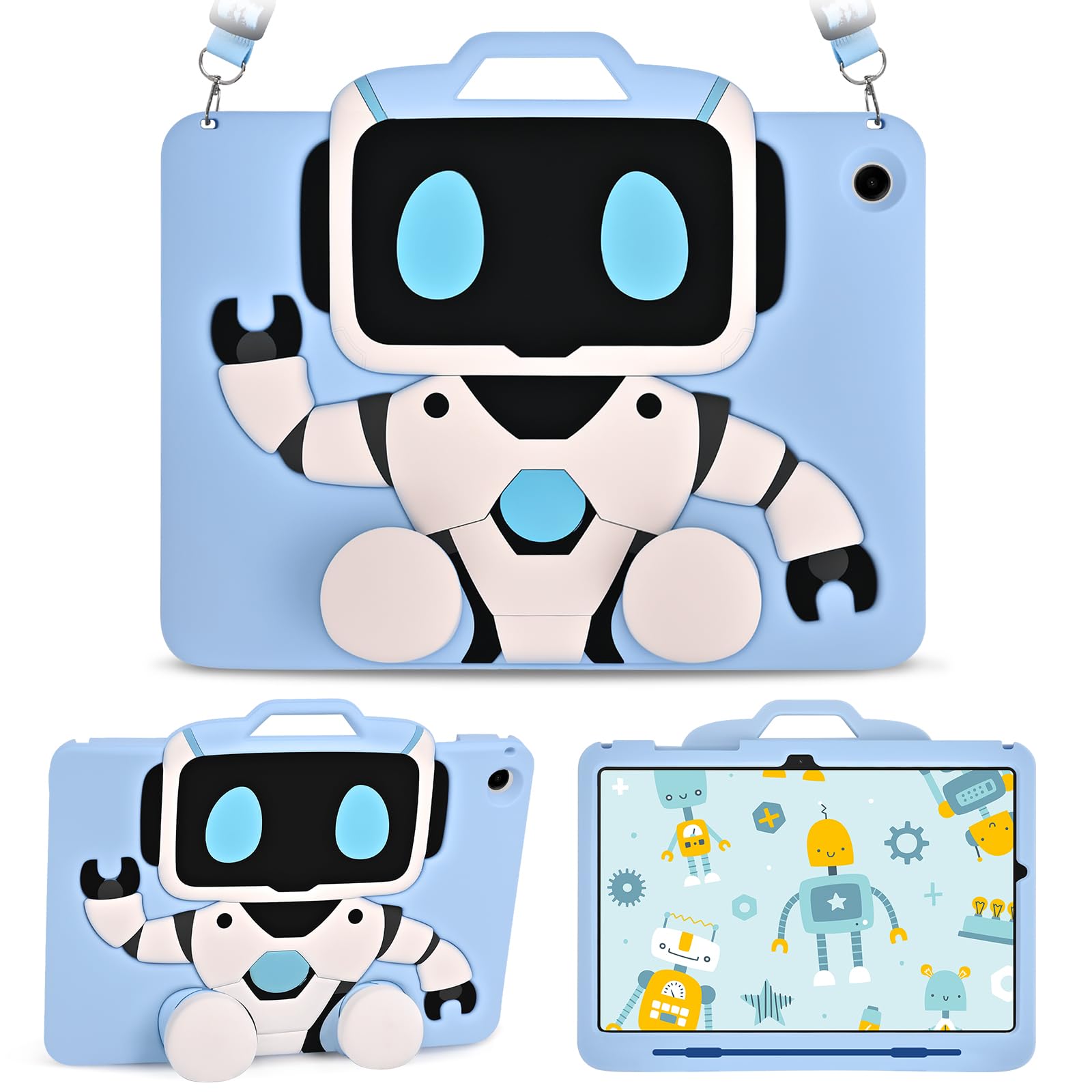 Photo 1 of HaOaMoEo Case for Samsung Galaxy Tab A9+ Plus 11 inch / A11+ Plus 11 inch Silicone Cute ?Robot Blue Cover Telescopic? 3D Handheld? Stand & Shoulder Strap Case for Tab A9 Plus