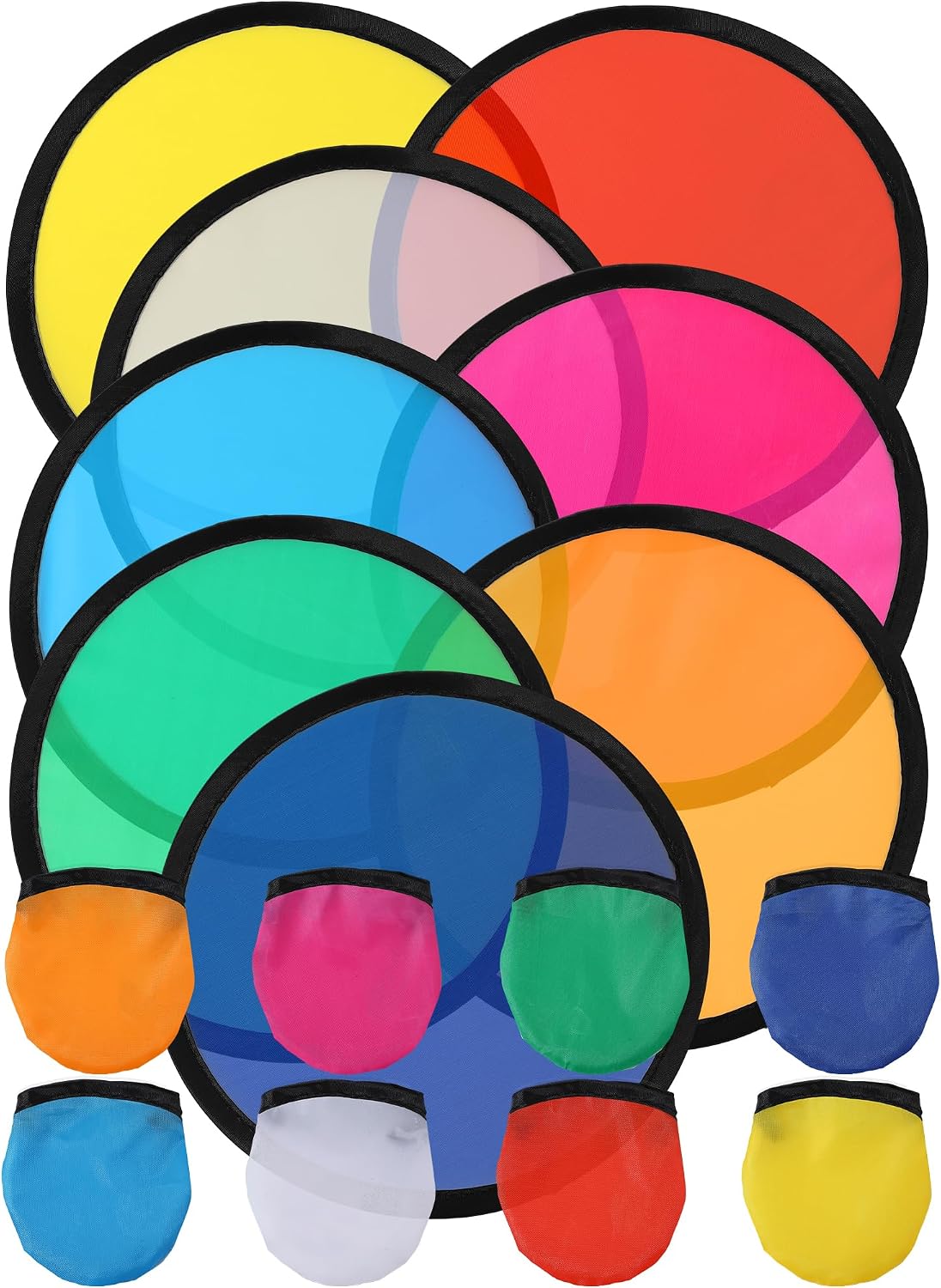 48 Pcs 7.8 Inch Mini Foldable Flying Disc Fans with Bag Folding Handheld Fan Nylon Pocket DIY Flying Discs for Summer Outdoor Training Camping Birthday Party Favors, 8 Colors
