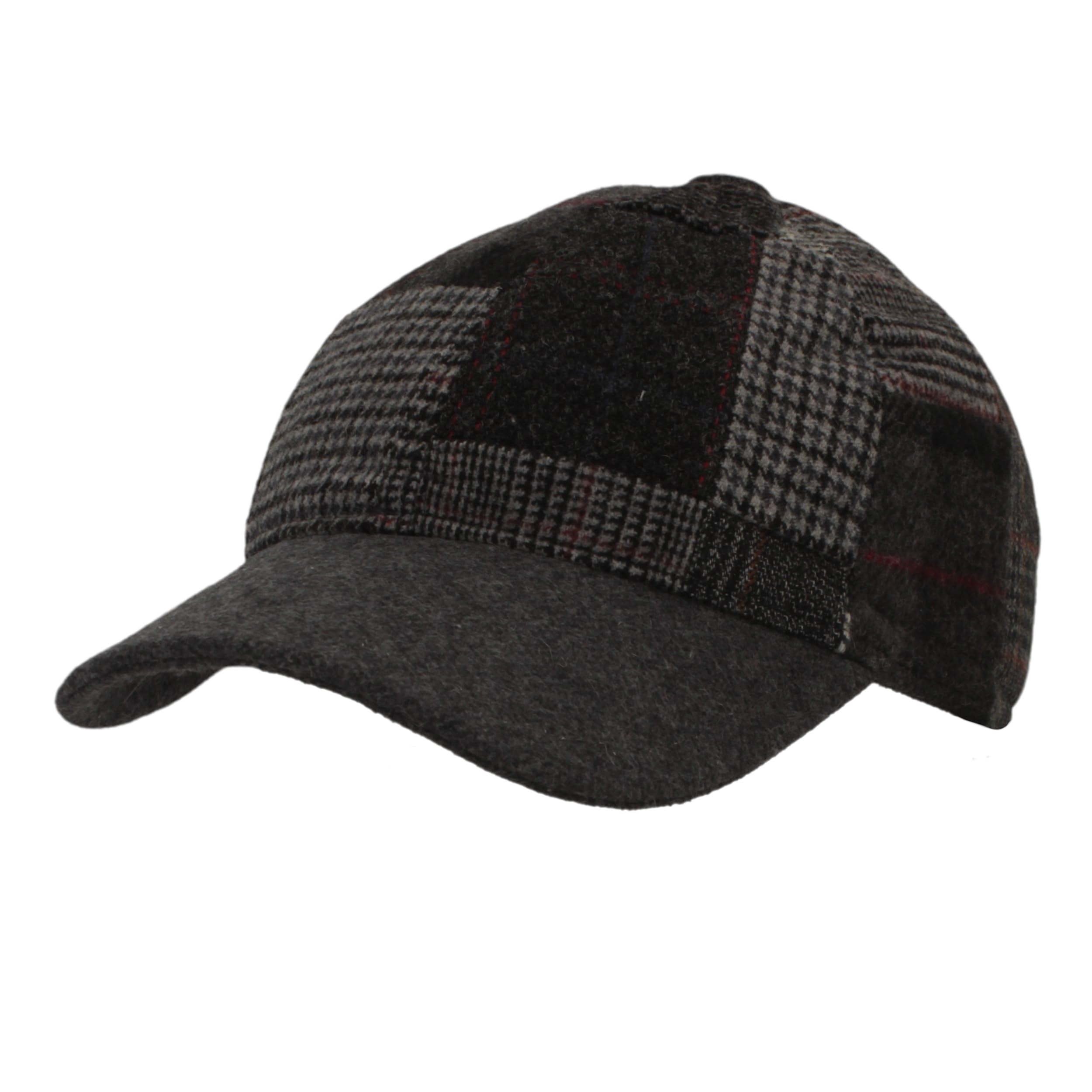 Cappellino da Baseball Uomo Invernale Elegante in 100% Lana Made in Italy, con Paraorecchie e Visiera, Patchwork Scozzese Colorato, Taglie 56-58-60