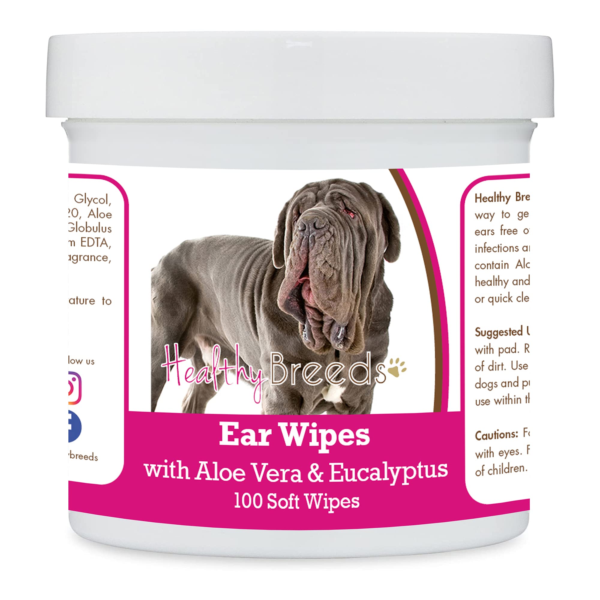 Healthy Breeds Neapolitan Mastiff Ear Cleaning Wipes with Aloe &amp; Eucalyptus for Dogs 100 Count