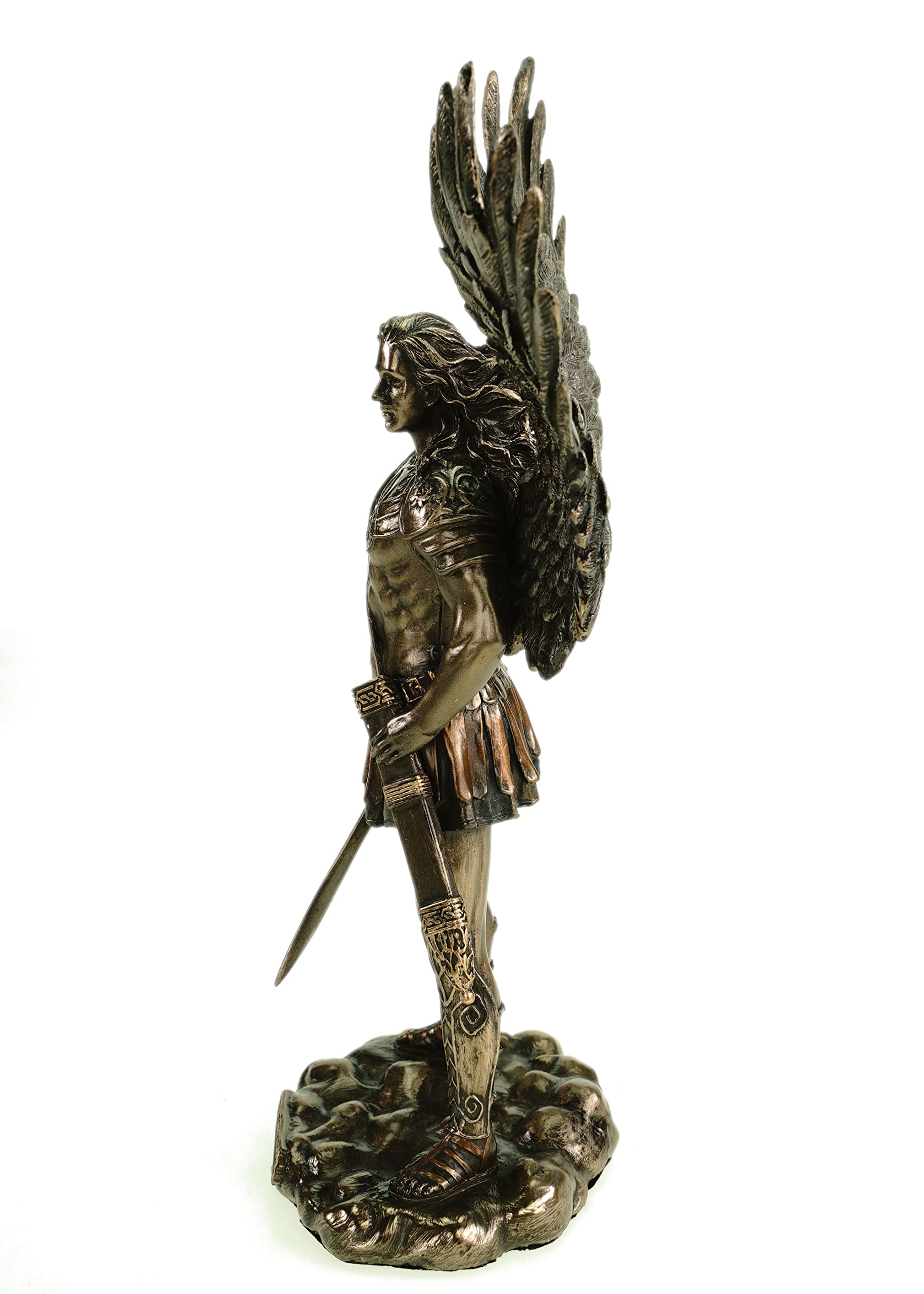 Scultura dell'Arcangelo Michele bronzato | 28 cm statua di angelo colorata a mano | figura in poliresina con spada | angelo custode decorazione per la casa | regalo spirituale