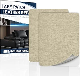 Zenyao Leather Repair Patch Tape - Self Adhesive Leather Repair Kit for Car Seat Furniture, Heavy Duty Vinyl Repair Patch for Couch Sofa, Waterproof Fix for Tears, 8x11 Inch Sheet, 2 Pieces, Off White