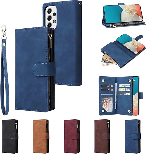 Miniatura 7 de UEEBAI Funda tipo cartera para Samsung Galaxy A53 5G, PU Funda de cuero con cierre magnético Bolso con cremallera Estuche de bolsillo con cremallera