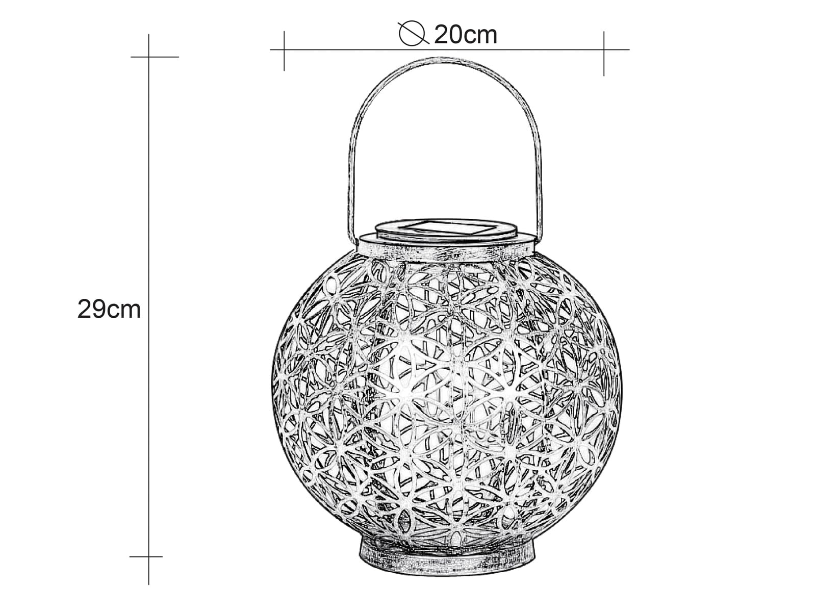 Set di 2 lanterne solari a sfera con punzonature decorative in argento antico e oro, Ø 20 cm