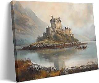 Eilean Donan Castle Art Castle Oil Painting Canvas Print Scotland Wall Art Scottish Castle Paintin Painting Poster Print 12x18inch(30x45cm) Frame-style