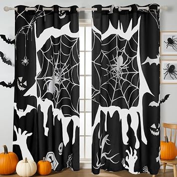 EVENHUG Halloween Curtains for Living Room Black Spider Web Window Curtains Drapes for Bedroom Festival Home Decorations 2 Panels, 55" W x 84" L