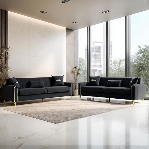 Sofá de terciopelo de 87.5 pulgadas, sofá de 3 plazas, cómodo y moderno, con 3 almohadas suaves, sofá tapizado para sala de estar, dormitorio, 2
