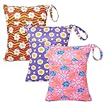 babygoal Wet Dry Bags for Baby Cloth Diapers, Washable Travel Bags, Beach, Pool, Gym Bag for Swimsuits & Wet Clothes with Two Zippered Pockets 3 Pack 3LN07
