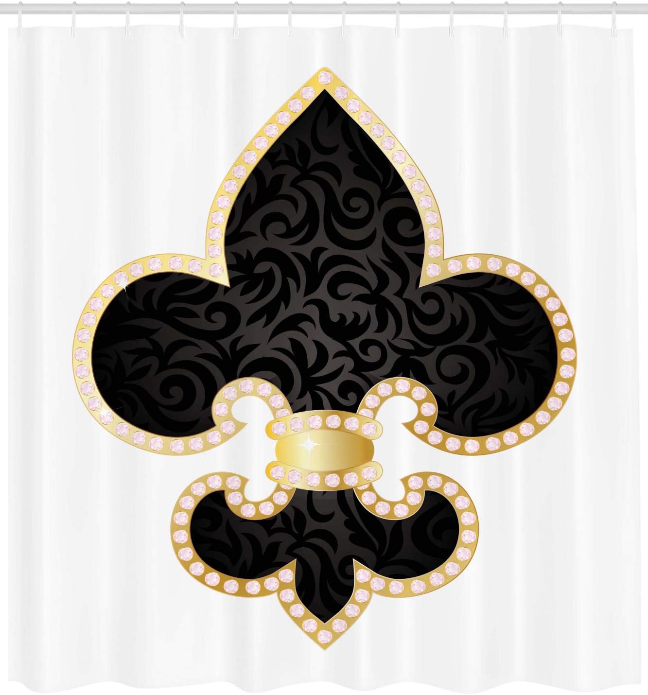 Ambesonne Fleur De Lis Shower Curtain, Royal Lily France Empire Family Insignia Design Image, Cloth Fabric Bathroom Decor Set with Hooks, 69" W x 70" L, Yellow Black White