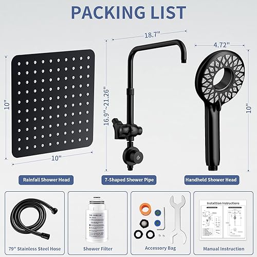 Miniatura 6 de SINGSUO Filtered Rain Shower Head with Handheld Spray Combo, High Pressure Dual Shower Head with Filter for Hard Water, Modern Magnetix Double