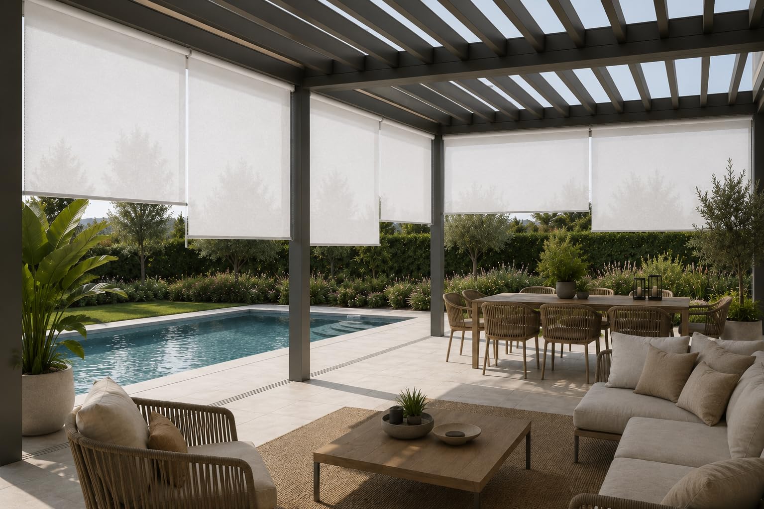 Estoralis BRAN -Tenda a Rullo Jacquard, 150 x 250 cm, Bianco