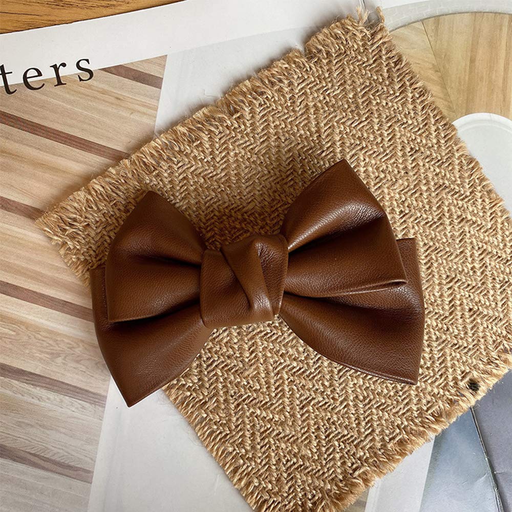 PU Leather Hair Bow Clip for Women and Girls, Cute Bowknot Hair Barrettes Alligator Clips Solid Color Bow Hairpin Headwear Hair Accessories(coffee)