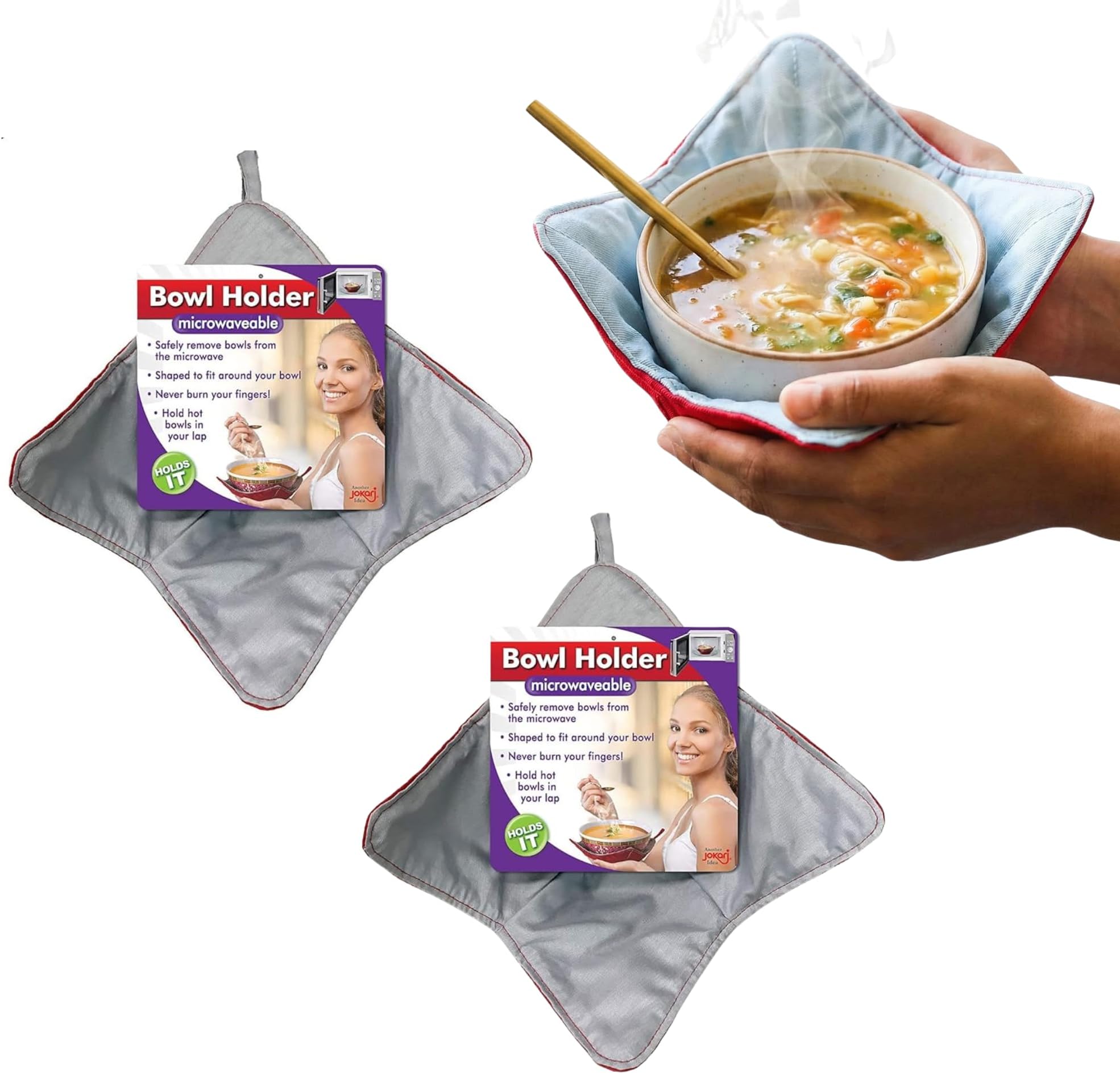 Microwavable Heat Resistant Bowl Holder 2 Pack Protects Hands and Fingers from Hot Dishes. Microwave and Washing Machine Safe Kozy for Heating Soup or Leftover Food