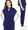 Set de Uniformes para Mujer - Top sin Mangas con Cuello Mandarin y Pantalones Jogger con 7 Bolsillos para Enfermería y Uniforme Médico 7