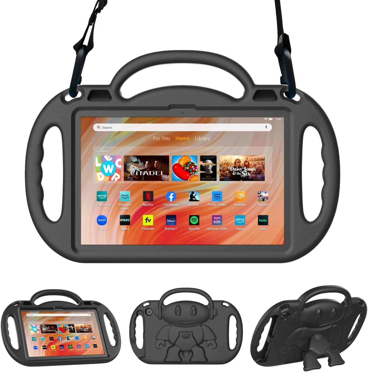 Shockproof Lightweight Kids Case with Handle and Kickstand for 10in Tablet, Not for Samsung Tablet – Black