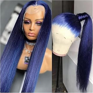FIONEL Peluca Femenina Color Azul Oscuro Color Natural Pelucas de Encaje sintético de Encaje sintético for Todas Las Mujeres Cabello Cabello Humano (Color : Blauw, Size : 26inches)