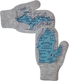 Michigan Mittens, Original Mitten Pair Upper and Lower Peninsula and Great Lakes Map Unisex for Men and Women, Made in USA
