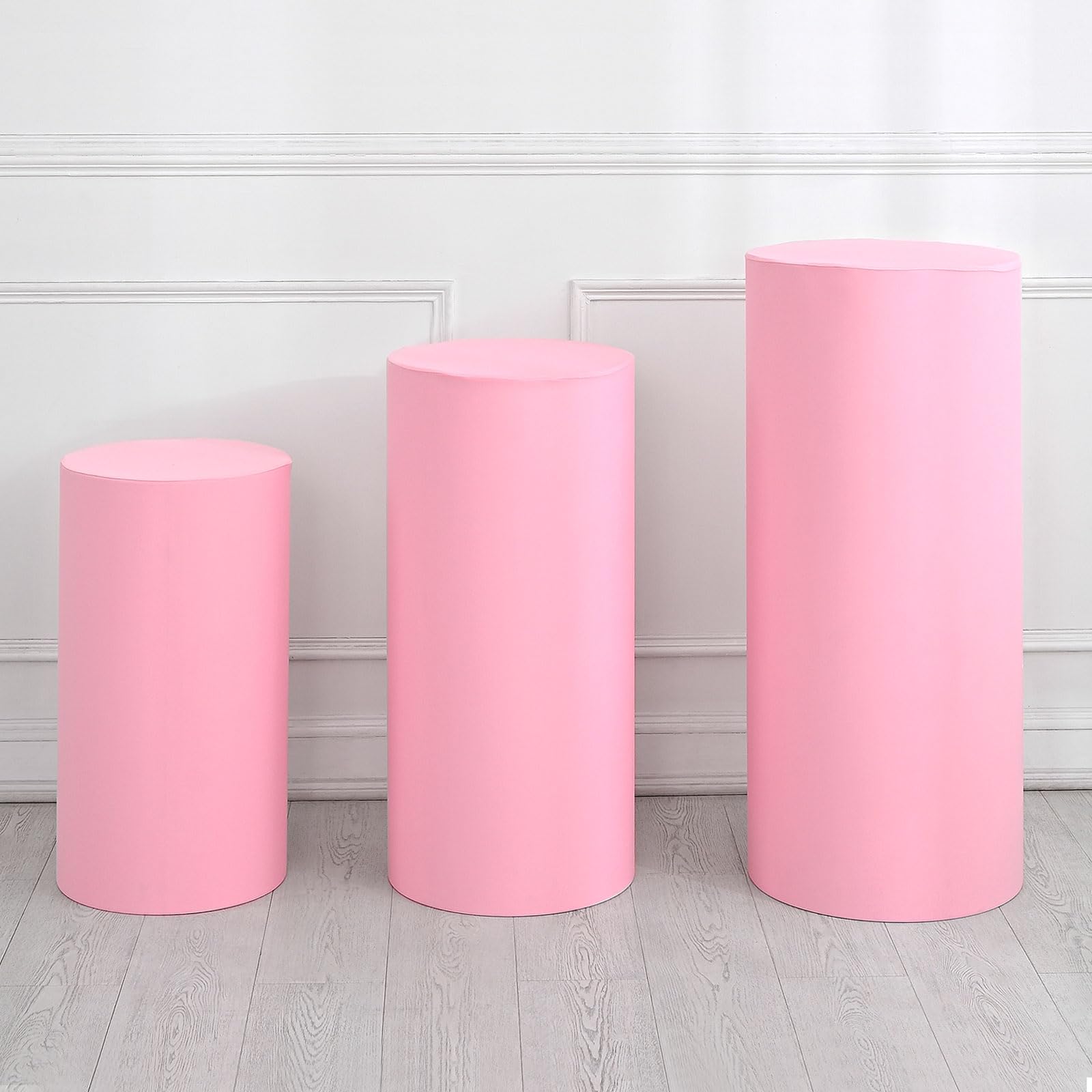 Housse de cylindre extensible pour masquer les supports de fête de taille L rose clair
