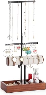 MXARLTR Jewelry Stand Necklace Holder Jewelry Organizer Holder Display Earring Bracelet Holder Wooden Jewelry Tree Stand Ring Watch Storage Jewelry Tower Rack for Women Girls (Walnut)