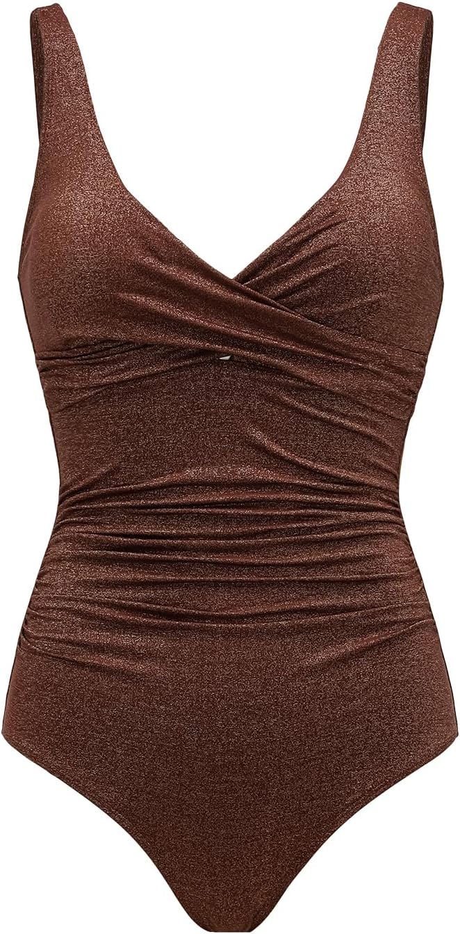 Tummy Control One Piece Swimsuits for Women Slimming Bathing Suits V Neck Twist Push Up Swimwear - Image 4