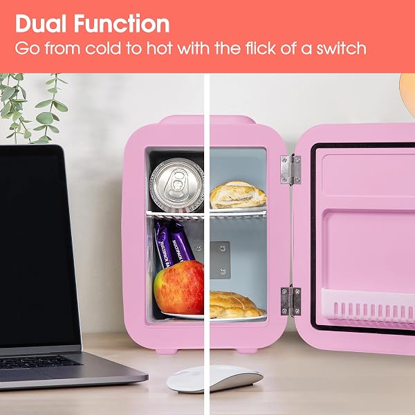 Abode Pink Mini Fridge A4CLR201P 4L/6 Can Portable Thermoelectric Mini Cooler & Warmer for Drinks, Cosmetics/Makeup/Skincare, AC/DC Power, Retro Style, For Bedroom, Home, Caravan, Car - 5