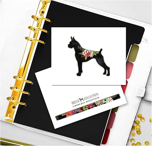 Miniatura 5 de Cane Corso - Tarjetas de felicitación y sobres de raza de perro con diseño floral bohemio  Paquete de 6  Tarjetas de notas en blanco tamaño A2