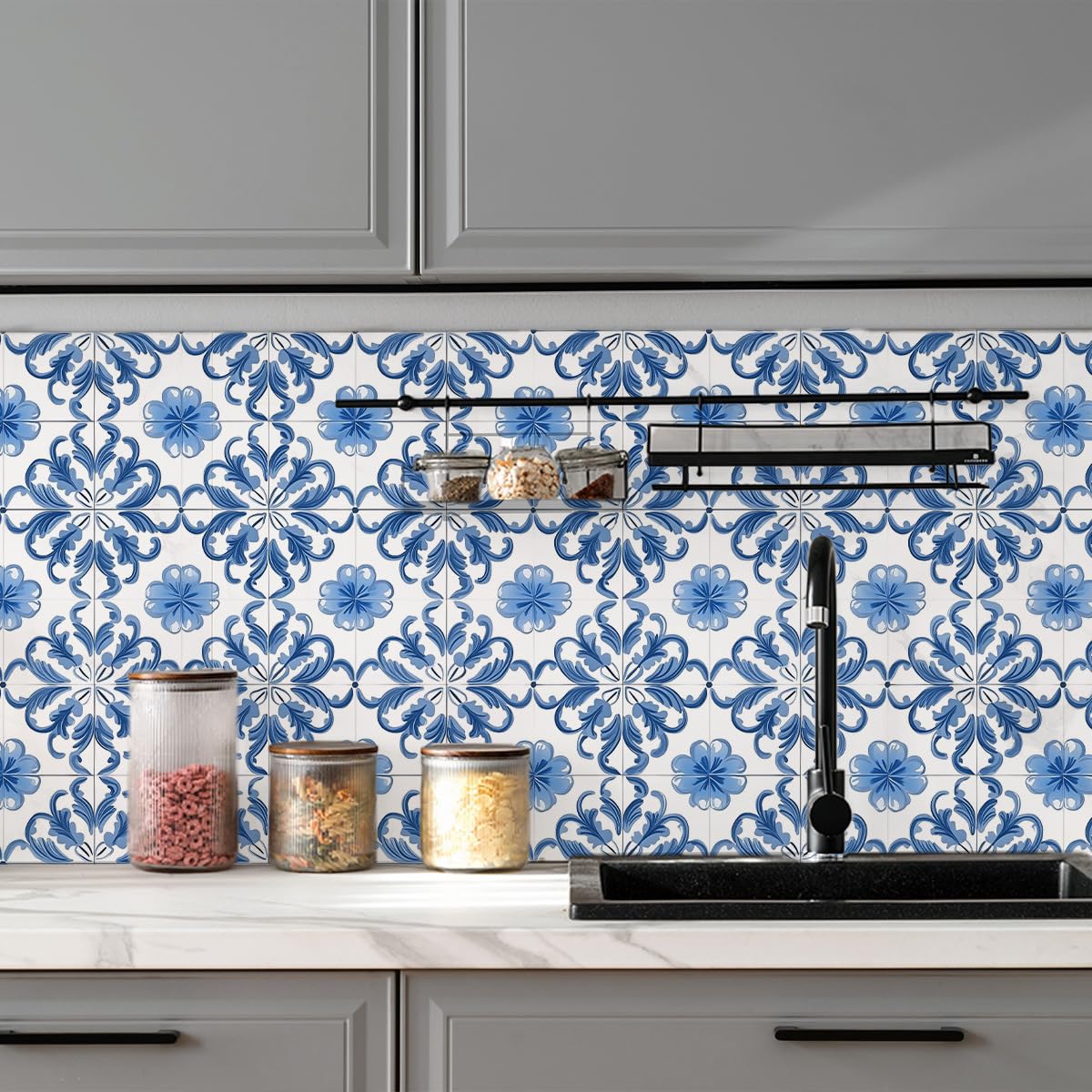 25pc Tile Stickers,Retro Traditional Wall Tile Transfers Stickers Self-Adhesive Peel and Stick Waterproof Kitchen Bathroom DIY Backsplash (6x6in,15x15cm)