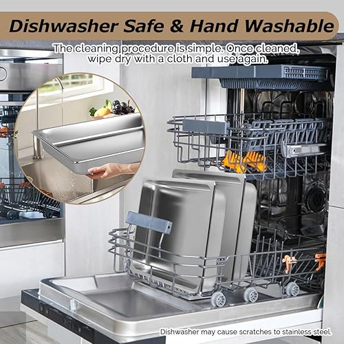 Miniatura 5 de BriSunshine Stainless Steel Pans 2.5" Deep, 6 Packs Full Size Hotel Pans Steam Table Pans, 22 Gauge Commercial Catering Food Pans for Restaurant