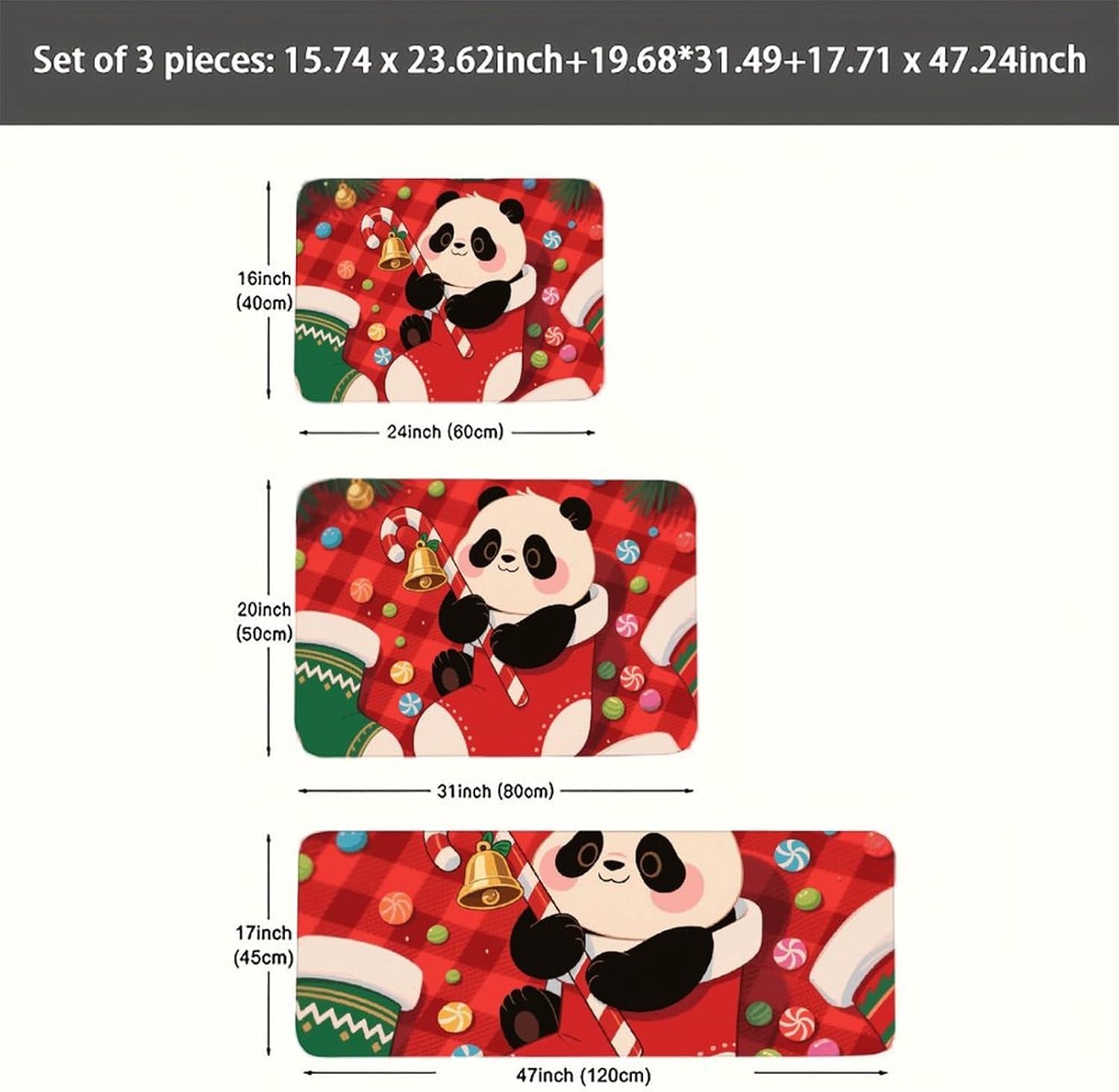 Christmas Red Panda Kitchen Mats for Floor 3 Pcs Kitchen Rugs