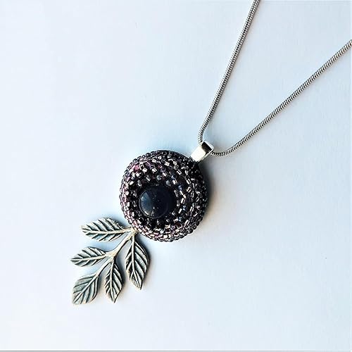 Miniatura 2 de Beadwoven Eye Pendant GoldstoneAmethystGreen Fiber Glass Pearls Antique Brass Branch Sterling SGold F Chain The Desert Princess (purple amethyst,