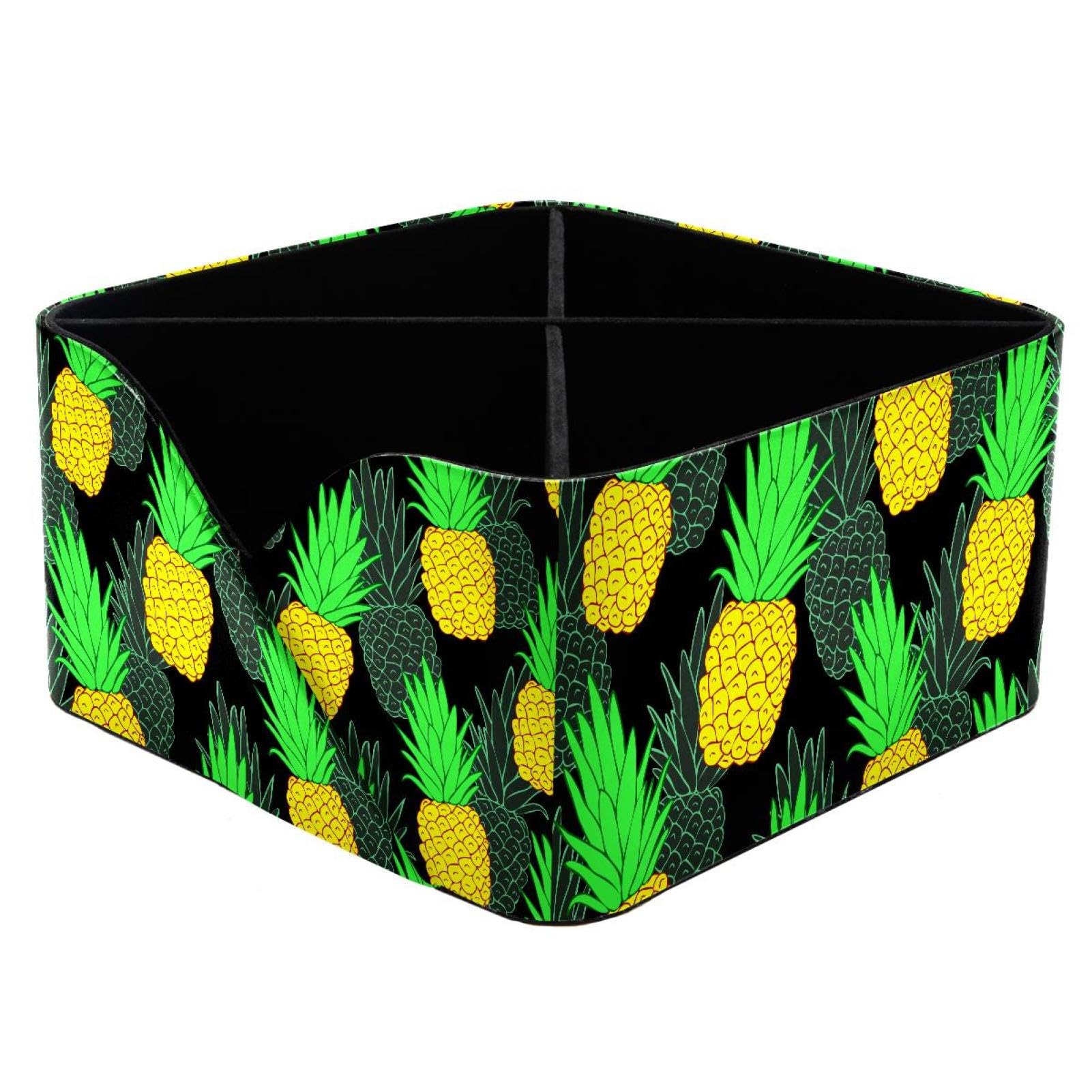 KengjuTesu Cute Pineapple Yellow Green Desktop Organizer Pen Holder, Rectangular Pencil Cup for Office, Study and Makeup Stations