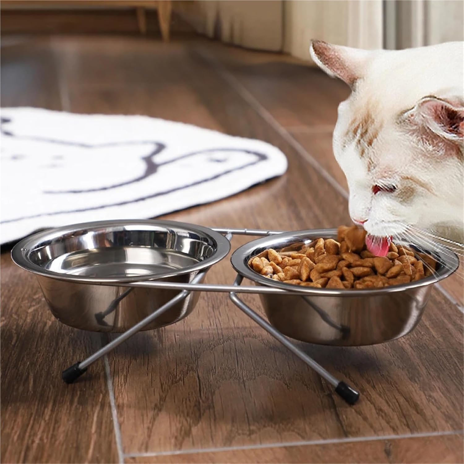 S/M/L Stainless Steel Floor-Standing Double pet Bowl, Drop-Resistant and Sturdy, Easy to Clean, Suitable for Dogs and Cats(Black)