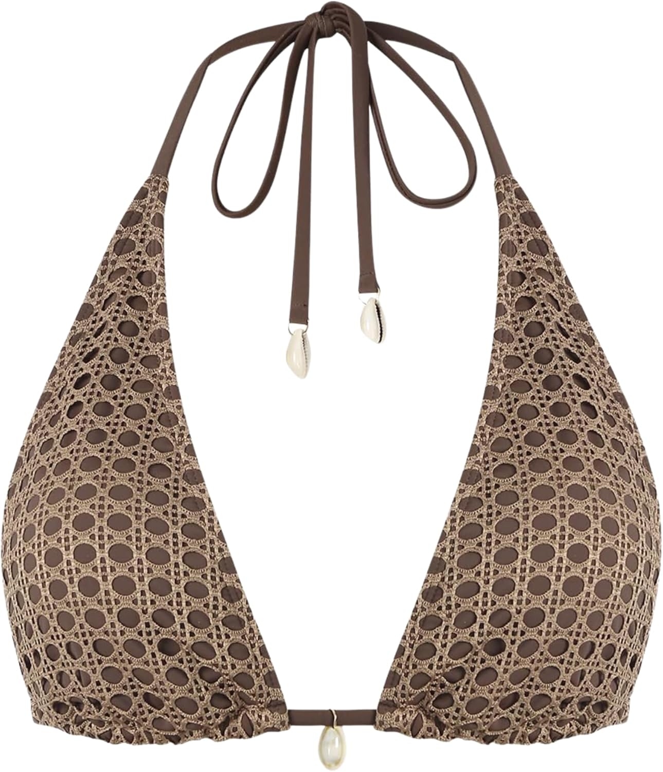 ZAFUL Women's Triangle Bikini Top Multiway Fishnet Tie Back Bandeau Halter String Bikini Swimsuit Bathing Suit