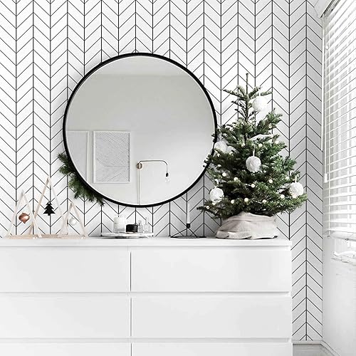 Miniatura 8 de LXCREAT Papel pintado negro y blanco para pelar y pegar para lavandería, papel de contacto removible con rayas, 17.71" X 196", papel pintado