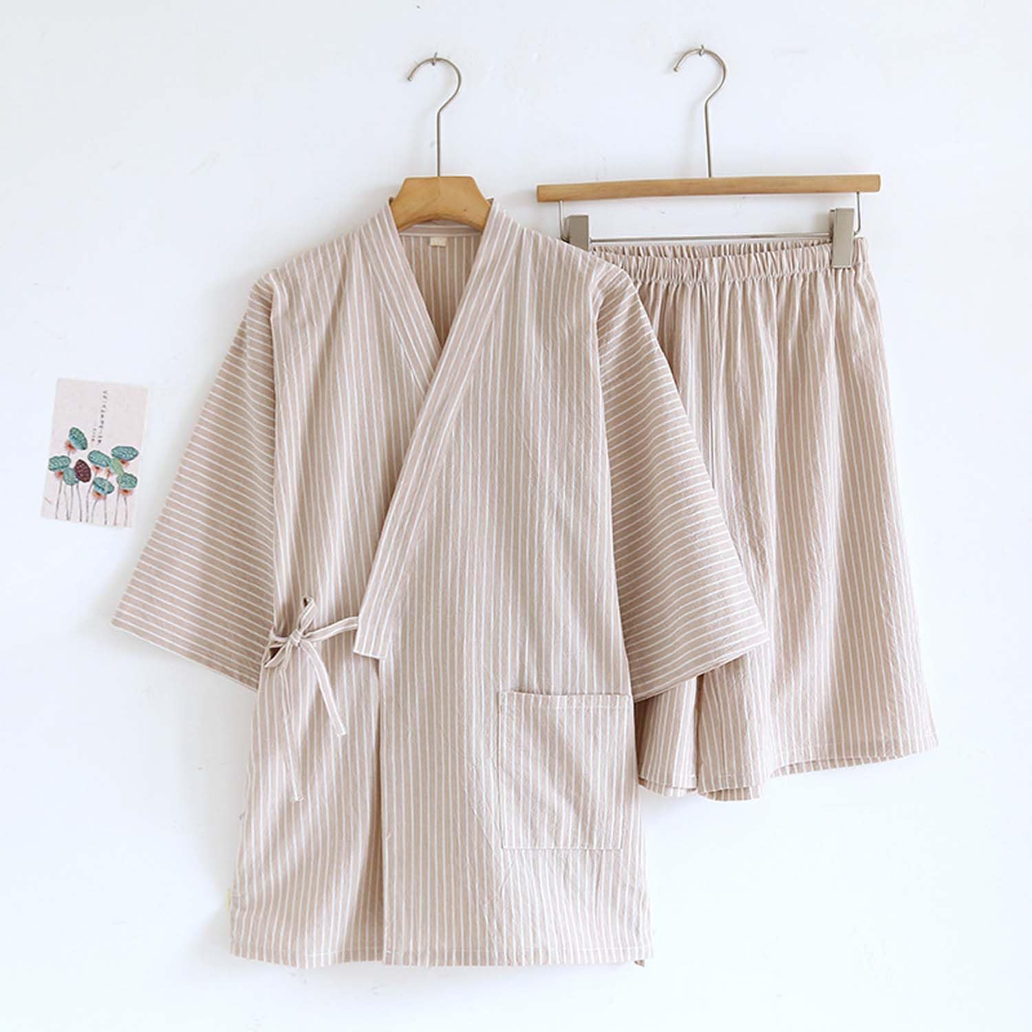 Pijama clásico Tradicional de Estilo japonés, Elegante Bata de baño de algodón, Ropa Casual para Hombres y Mujeres, Rayas Beige, Rayas Beige, M