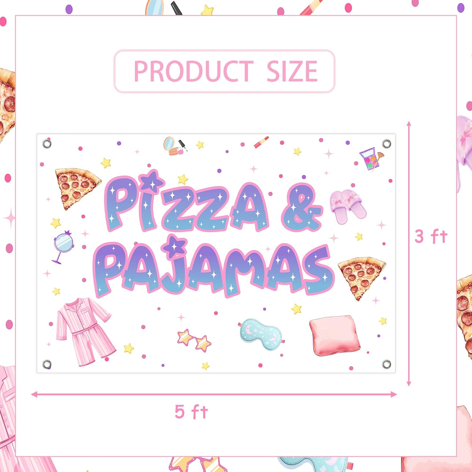 Pizza and Pajamas Backdrop 5x3ft, Pajamas Birthday Sleepover Party Photography Background Pillow Fight Decor, Slumber Bachelorette Girls Night Theme Decorations Studio Photo Props Supplies