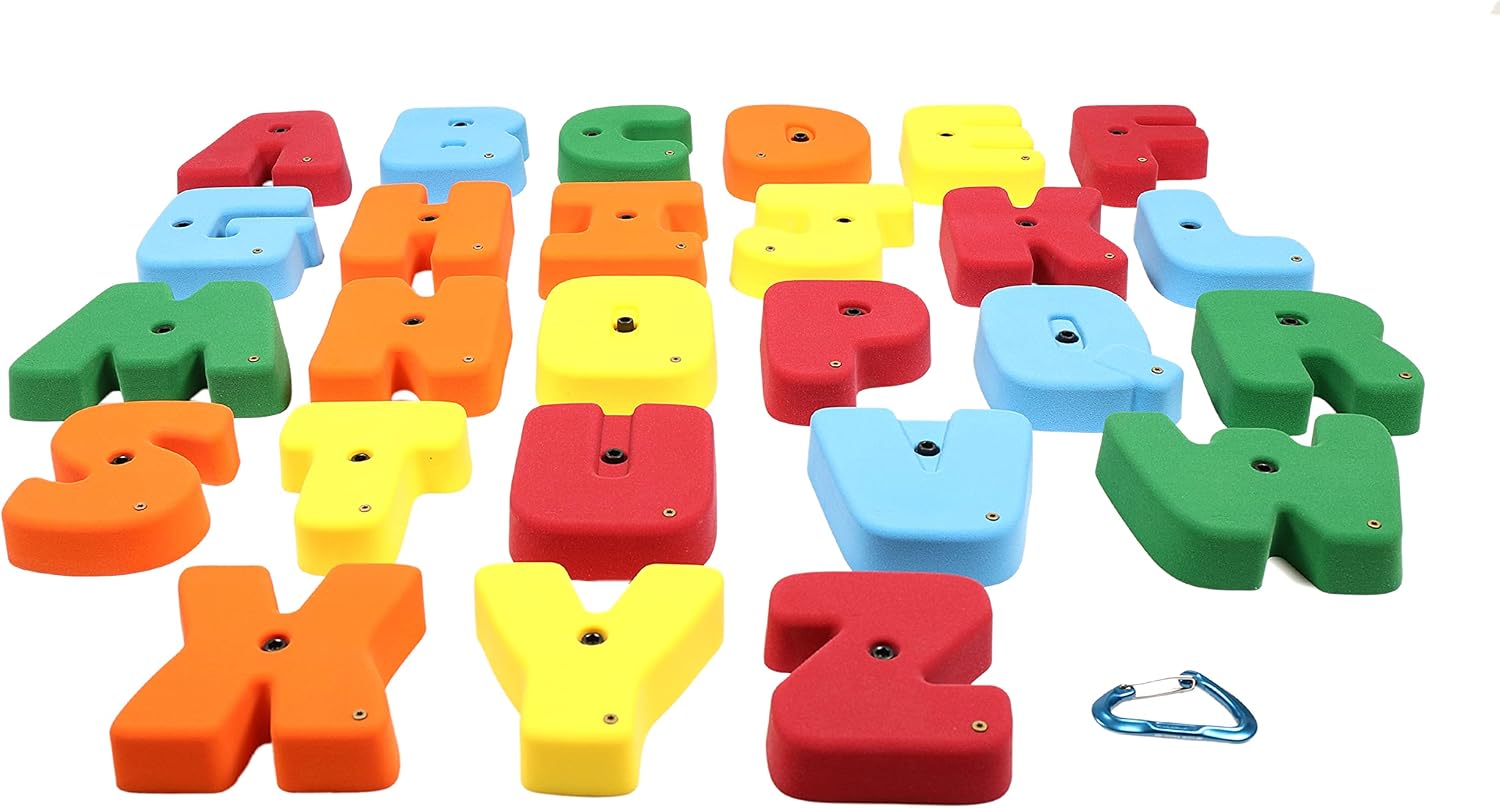 Atomik Rock Climbing Holds XL Bolt-On Alphabet ABC Set in Assorted Bright Tones