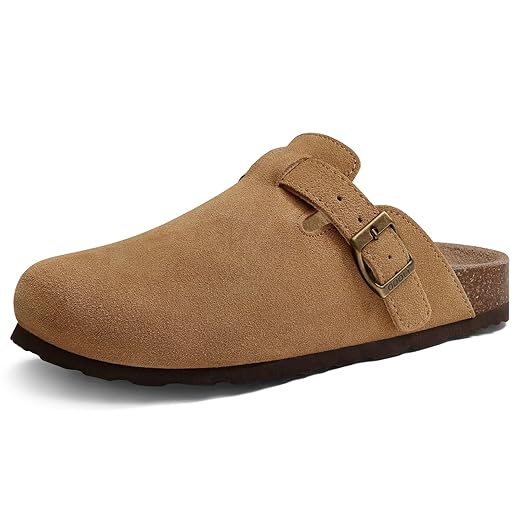 Genuine Suede Clogs for Women Men Soft Cork Footbed Leather Mules Comfort Potato Shoes with Arch Support