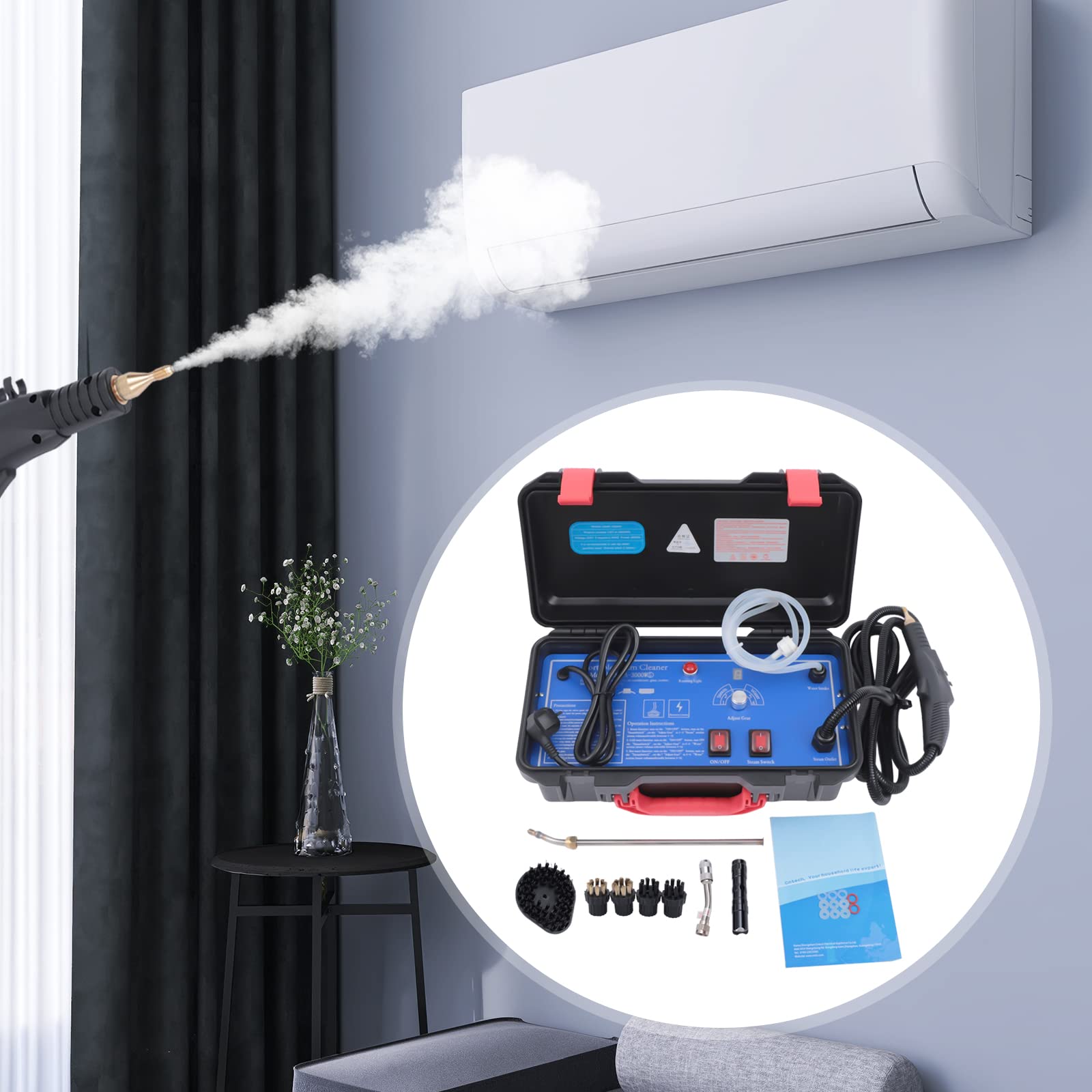 Portable Steam Cleaner 110V 3-3.5Pa Pressure Steam Cleaning Machine Adjustable Steam Mop with 3 Cleaning Modes and Various Brush Heads for Car Seat Furniture Floor
