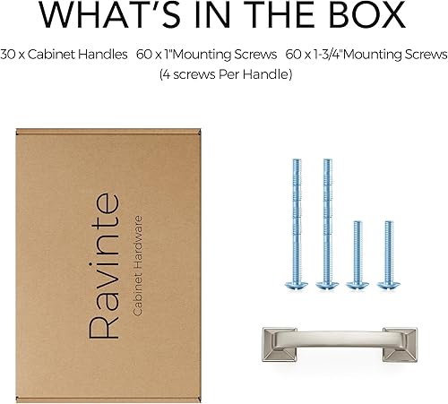 Miniatura 7 de Ravinte Paquete de 30 tiradores de arco sólidos de 3 pulgadas cuadrados, manijas de gabinete de cocina, tiradores de níquel cepillado plateado,