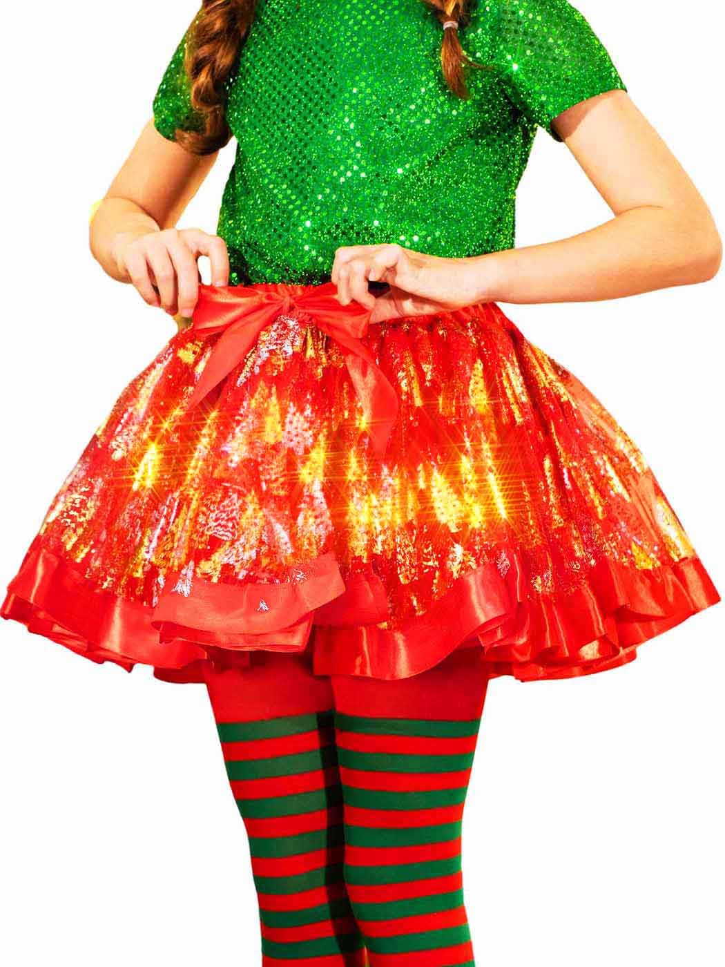 TWINKLEDE Christmas Costumes Tutu Skirt Red Xmas Tree Tulle Skirts Holiday Festival Costume Tutus for Kids 4-8T